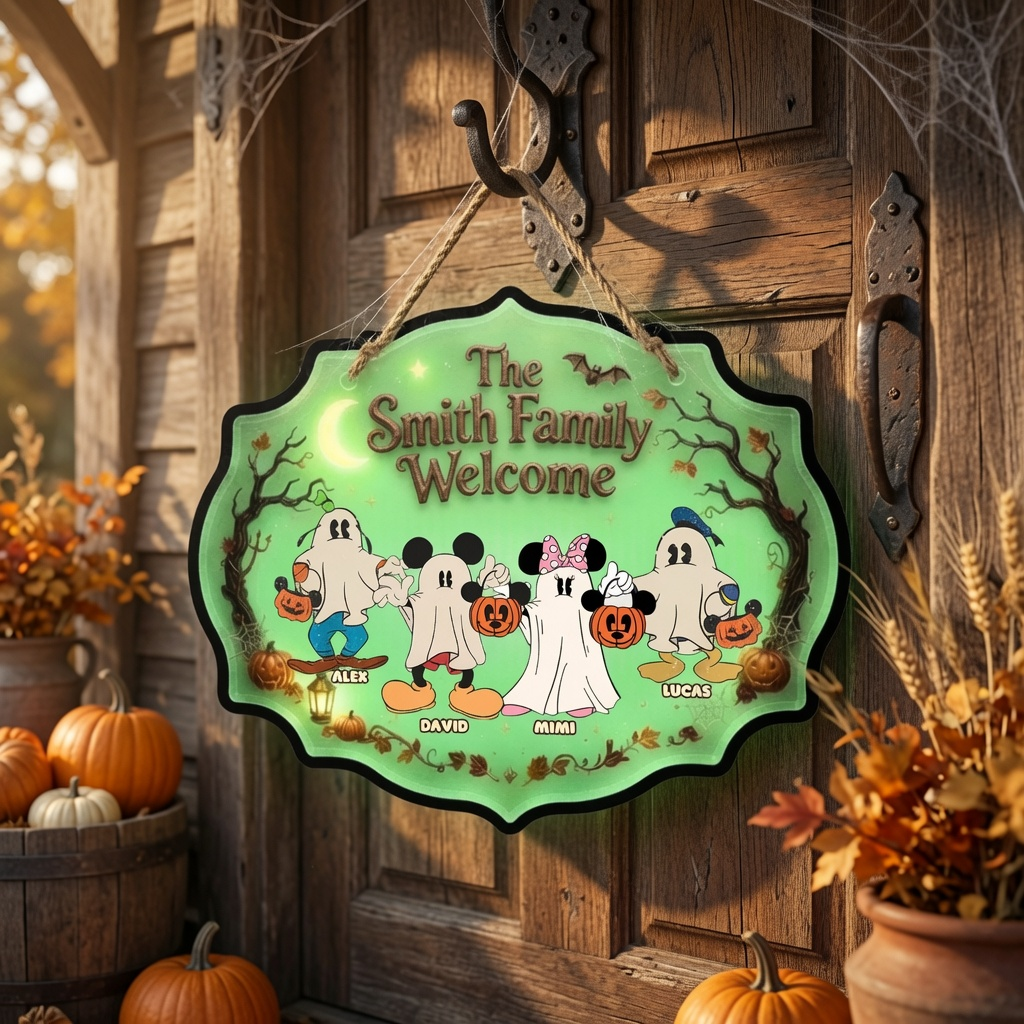 Personalized Luminous Wooden Halloween Sign Family Welcome Gift Luminous Wooden Sign GradoCreations