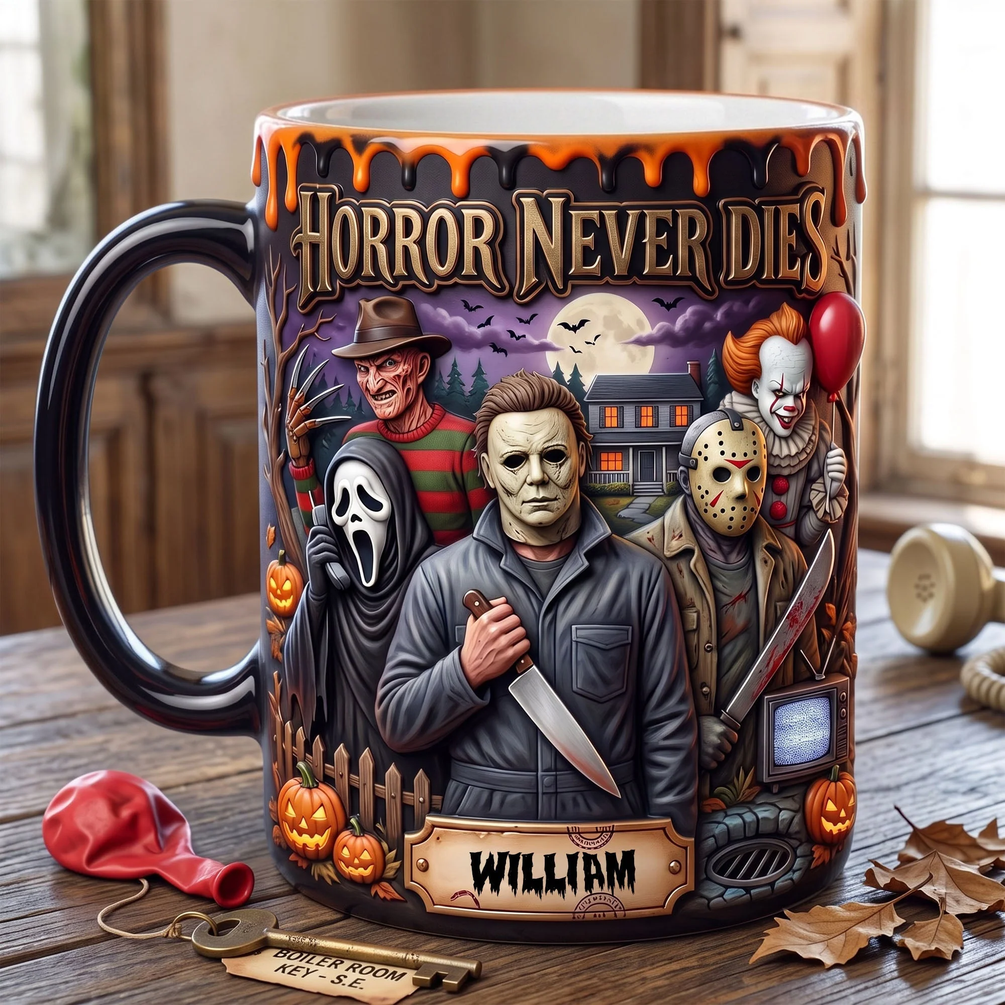 Personalized Horror Magic Coffee Mug Custom Name Halloween Gift for Movie Fans Mug GradoCreations