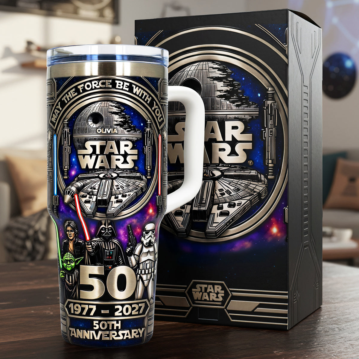 Personalized 50th Anniversary Star Wars Tumbler 40oz Cup Gift for Movie Fans