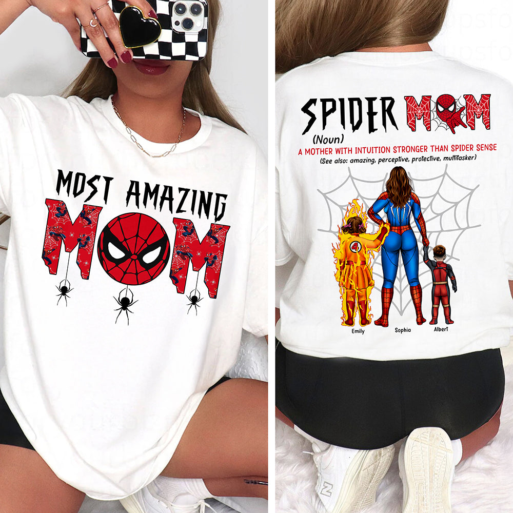 Personalized Spider Mom Shirt Gift for Mother's Day - 2 Sides Cotton Apparel GradoCreations