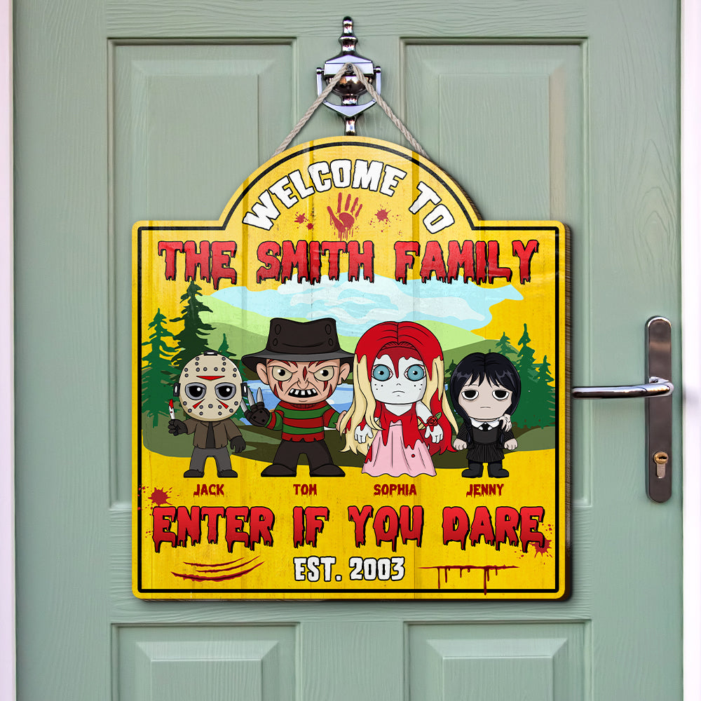 Personalized Horror Family Wood Sign Enter If You Dare Gift