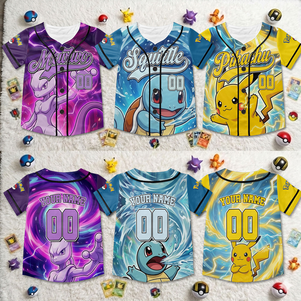 Custom Pokémon Baseball Jersey Personalized Gift for Kids - Anniversary Gift
