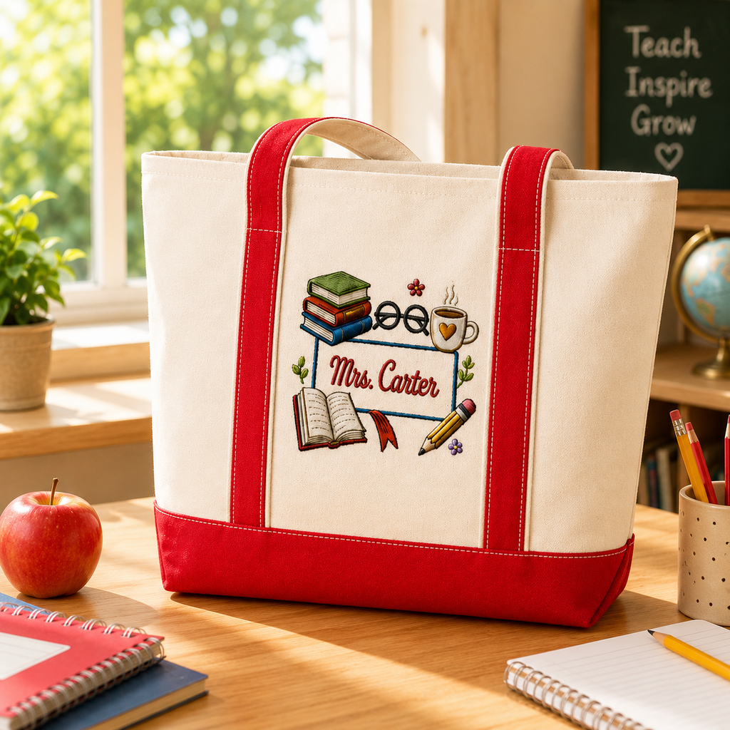Personalized Embroidered Tote Bag for Teacher - Custom Name Gift