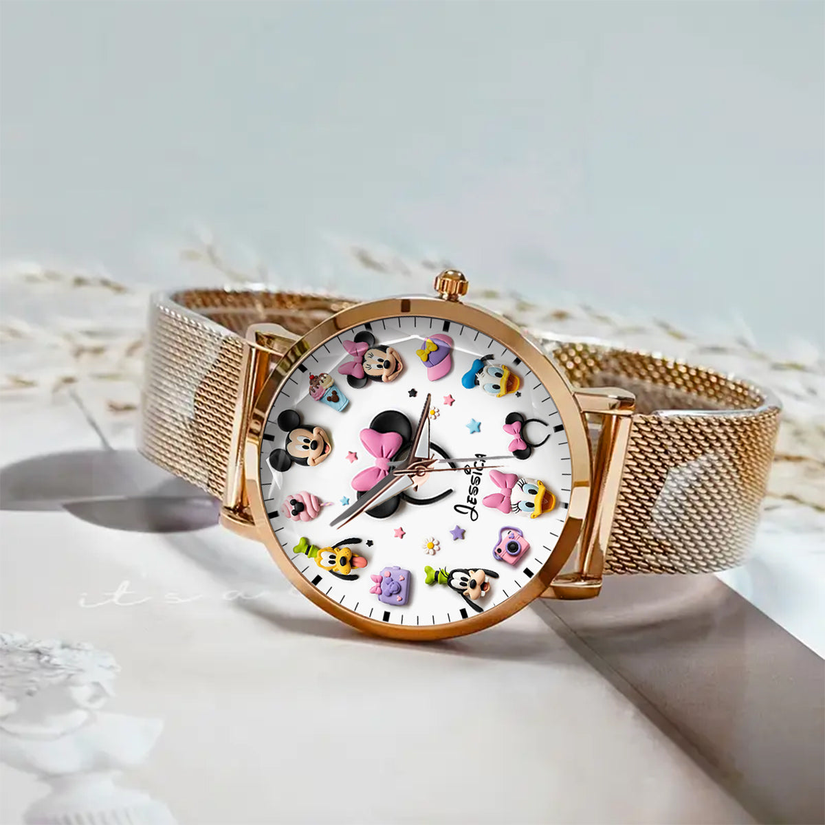 Personalized Women's Hand Watch with Disney Characters Gift for Her