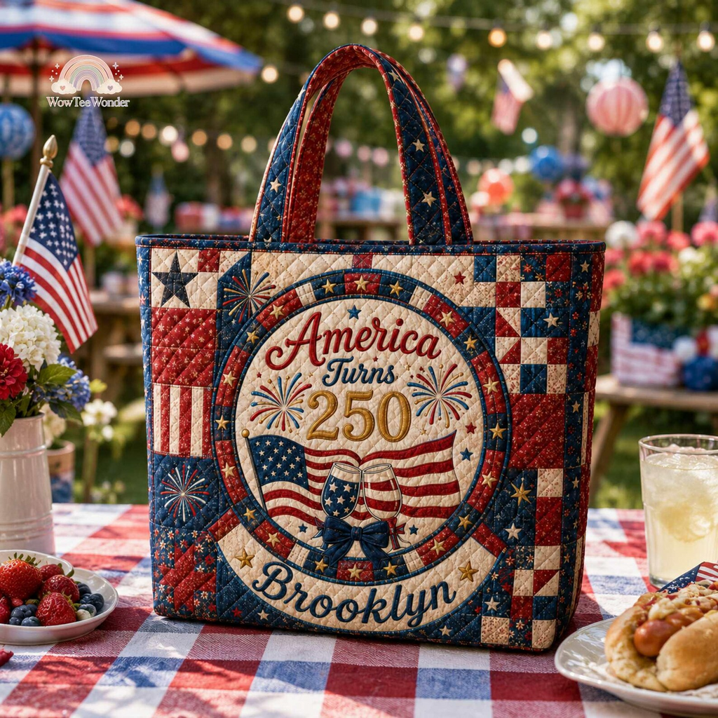 Personalized American Flag Quilted Tote Bag Custom Name Gift for Patriots