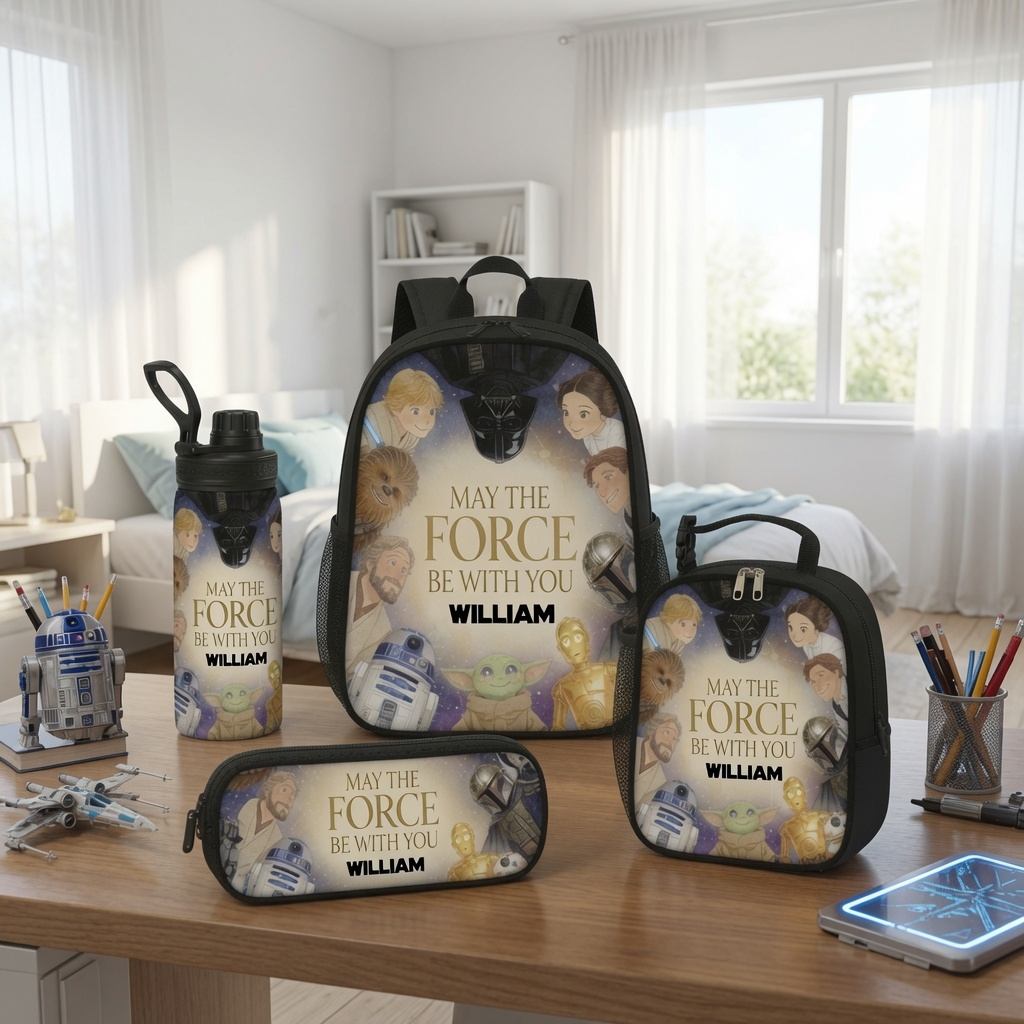 Personalized Star Wars Backpack Set with Lunch Bag, Pencil Case & Water Bottle - Kids School Gift School Backpack GradoCreations