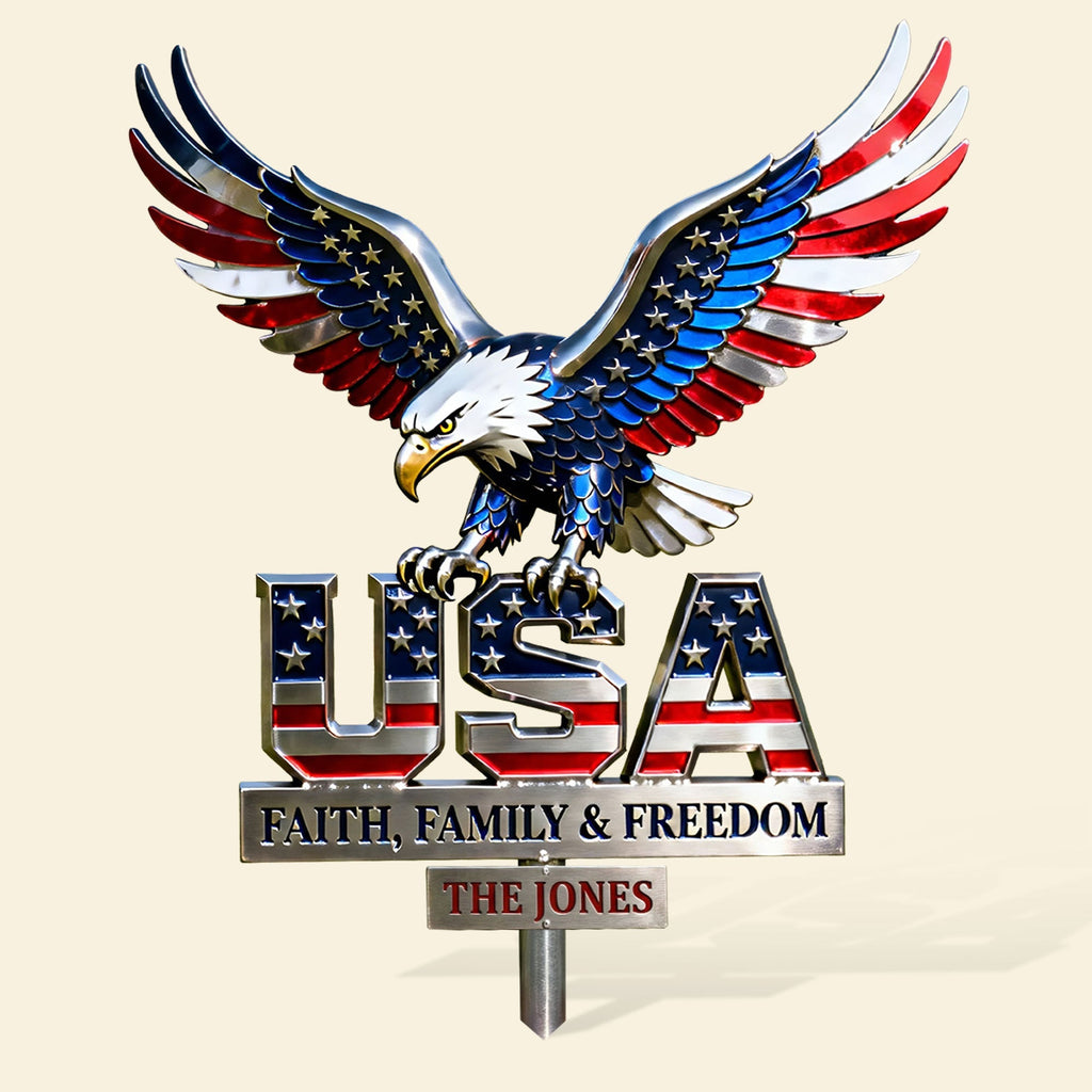 Personalized USA Eagle Metal Garden Stake Decor Gift for Family