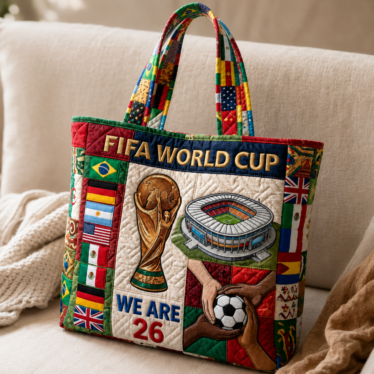 Quilted Tote Bag for World Cup 2026 Soccer Fans - Gift Idea