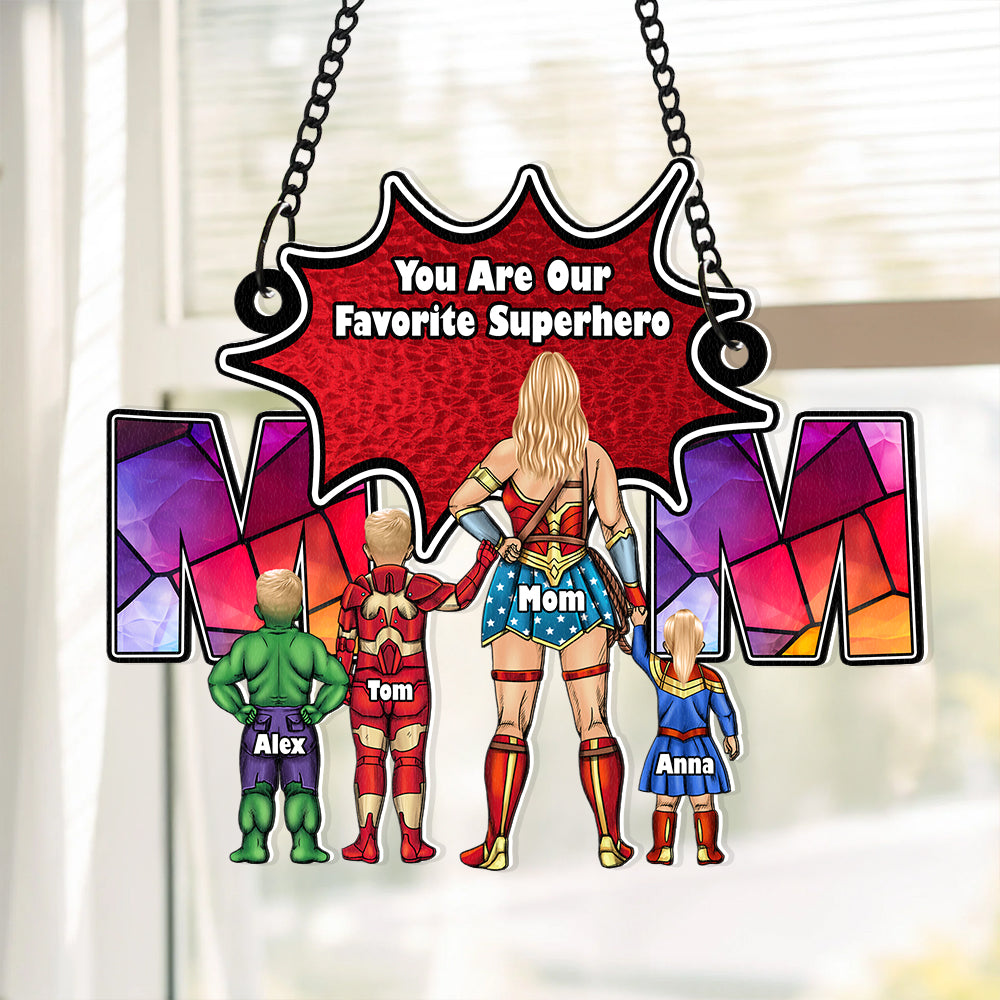 Personalized Supermom & Little Heroes Window Hanging Suncatcher Gift for Mom