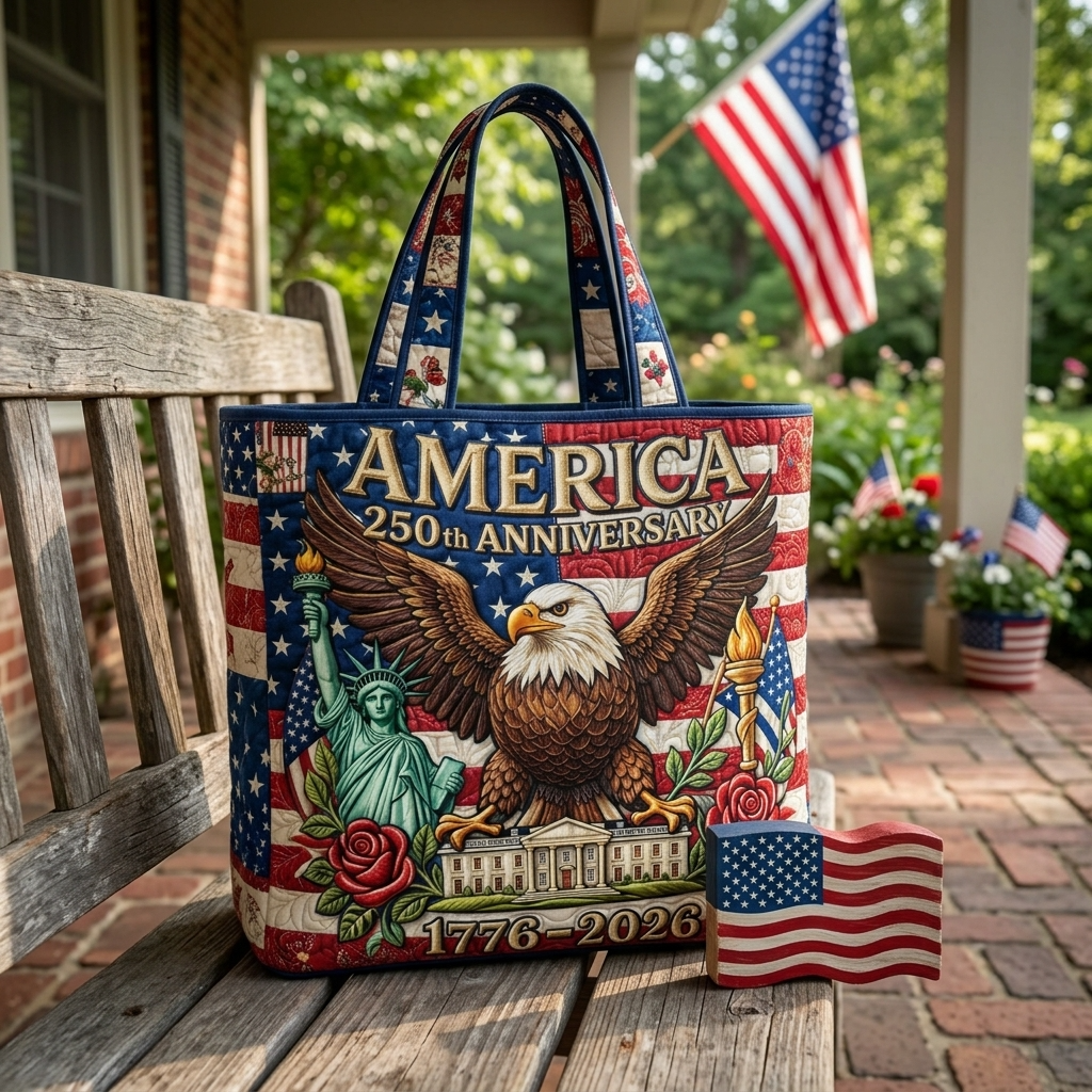 Patriotic Quilted Tote Bag with Eagle Design for Her