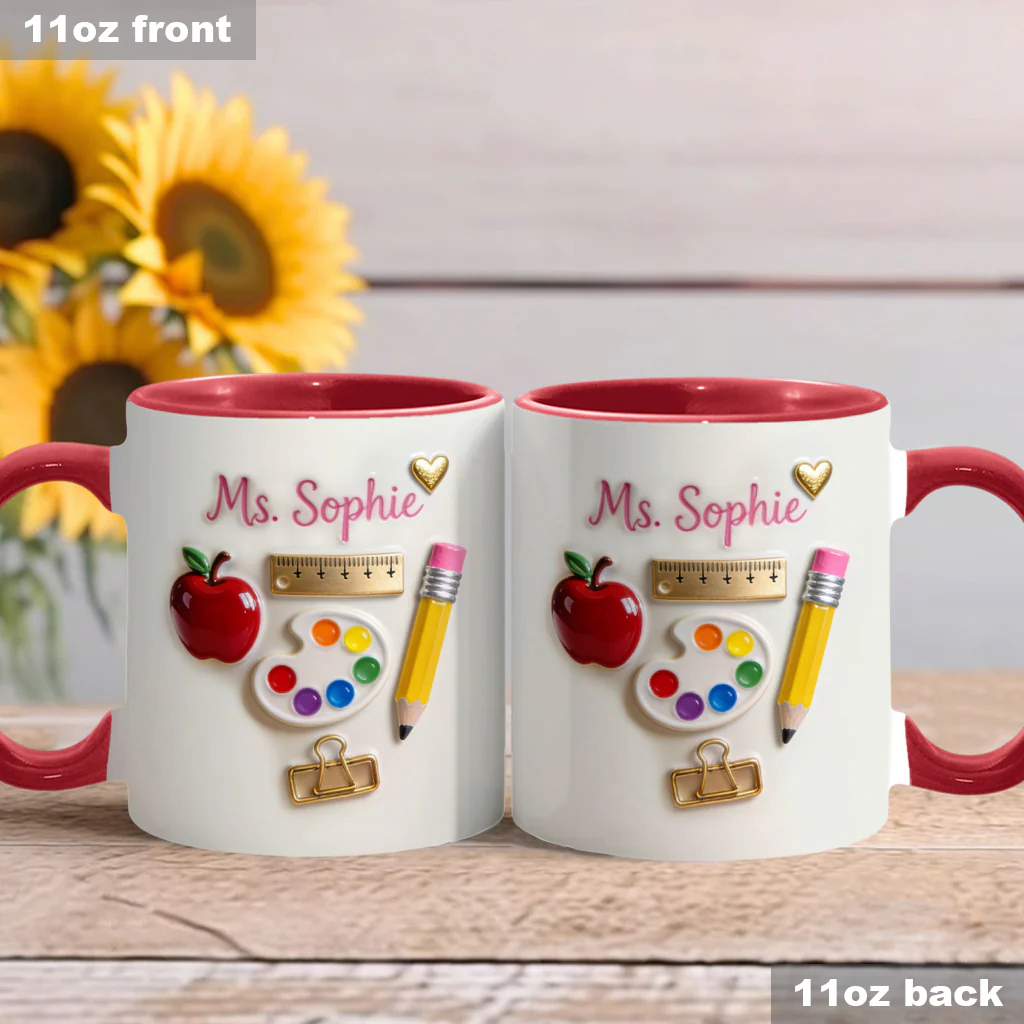 Personalized Teacher Accent Mug with Apple & Colors Gift