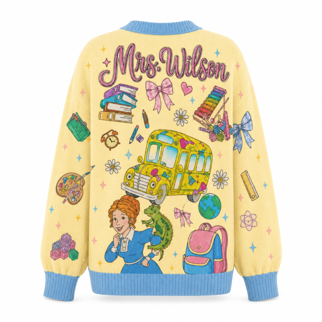 Personalized Magic School Bus Cardigan for Teachers Gift - Custom Name Sweater Cardigan GradoCreations