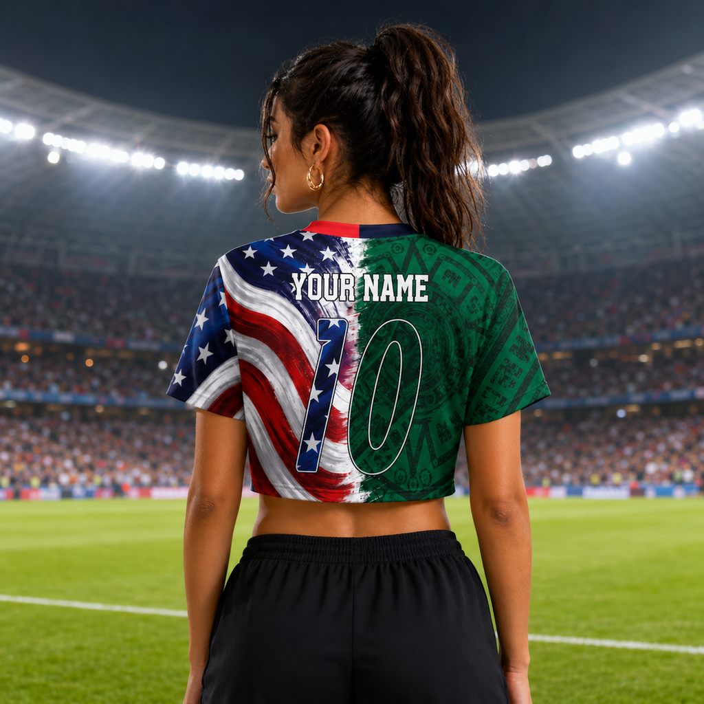 Personalized Mexico USA Eagle Crop Top Jersey Custom Name Gift for Football Lovers