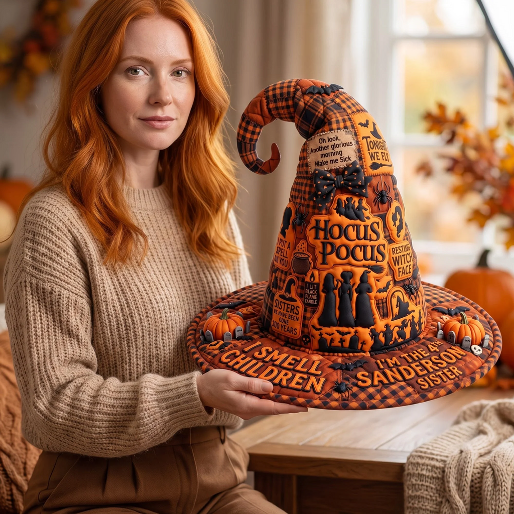 Personalized Quilted Witch Hat Gift for Halloween - Hocus Pocus Theme Quilt Witch Hat GradoCreations