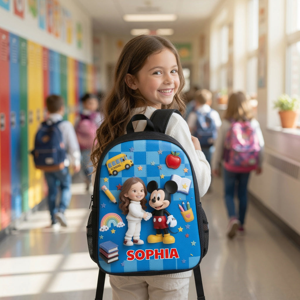 Personalized Back to School Cartoon Backpack Set with Name - Kids Lunch Bag, Pencil Case, Water Bottle Gift