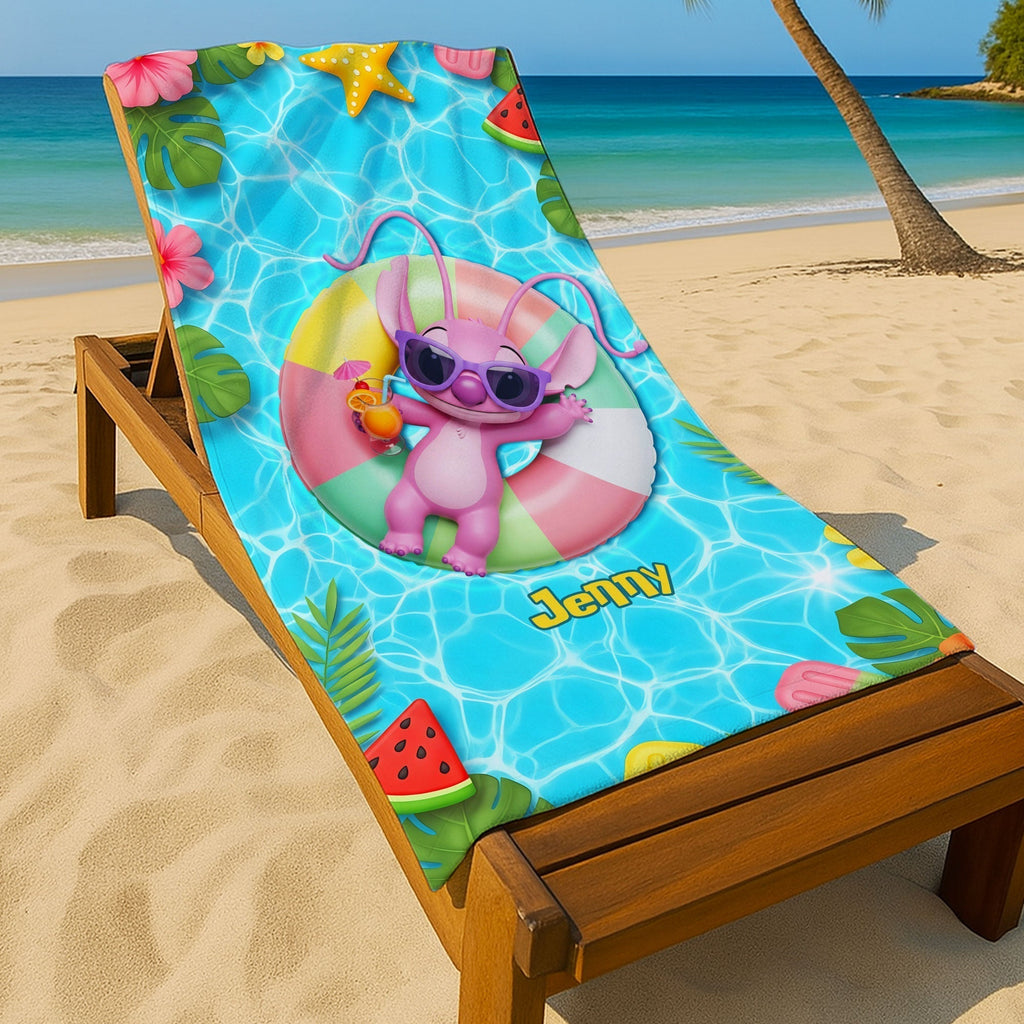 Personalized Beach Towel with Cute Aliens for Kids | Summer Gift