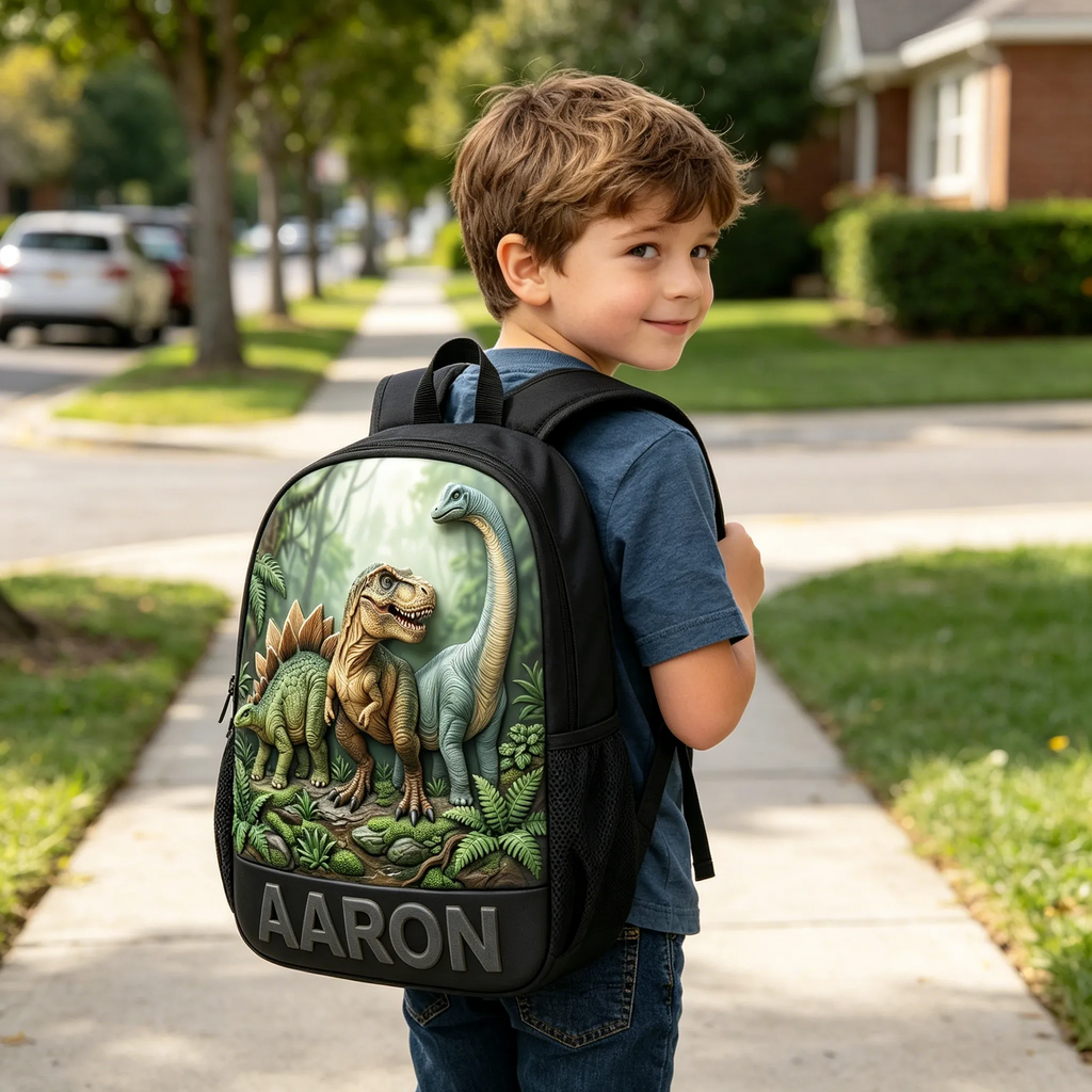 Personalized Dinosaur Backpack Set with Name - School Gift for Kids