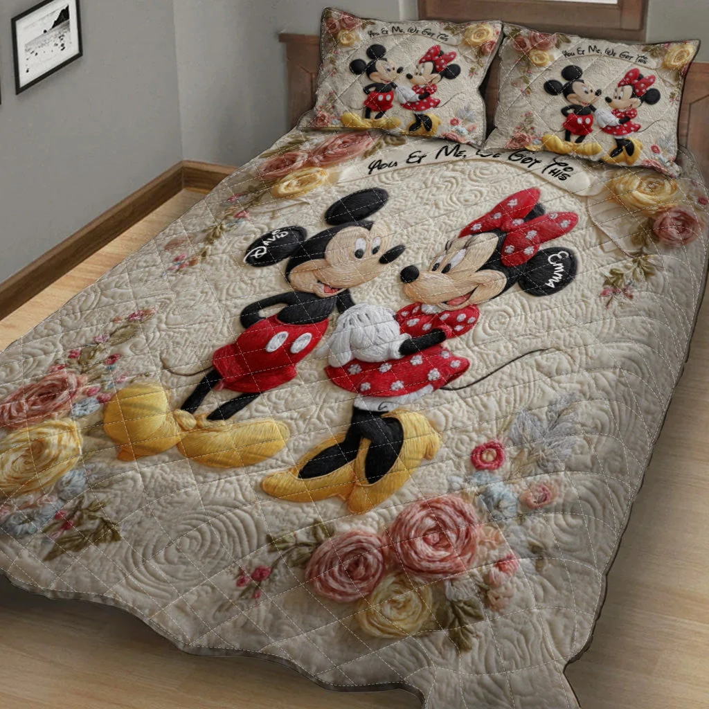 Personalized Mickey Minnie Quilt Bedding Set Custom Name Gift for Couples Quilted Bedding Set GradoCreations