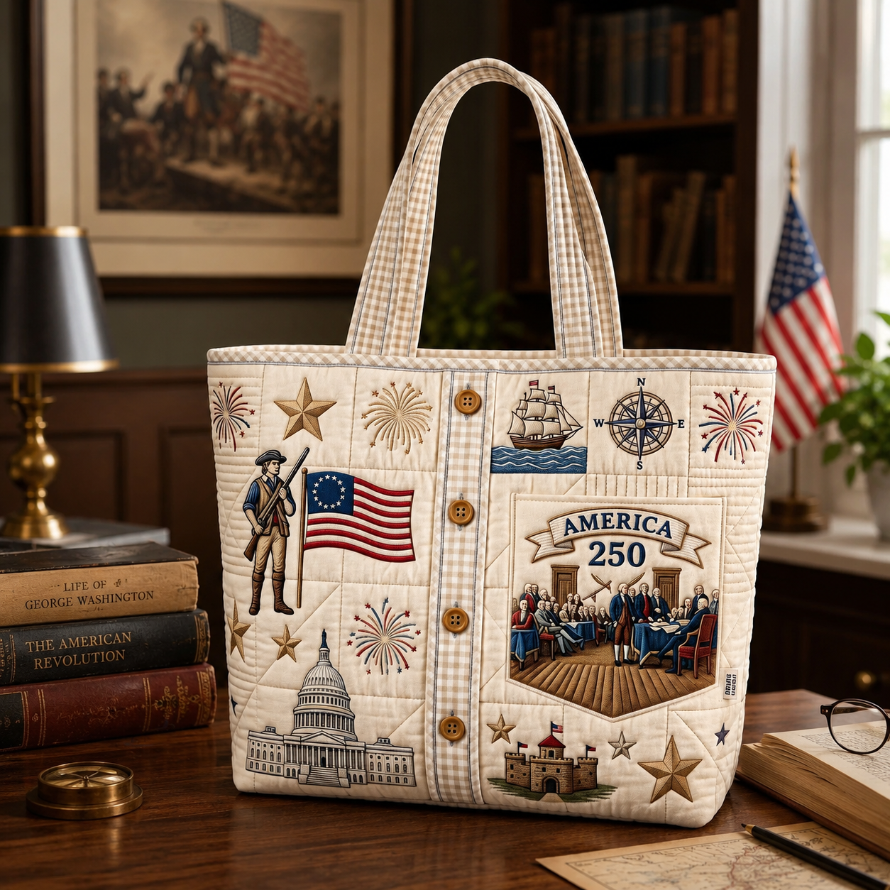 Personalized Patriotic Quilted Tote Bag 250th Anniversary Gift for Her