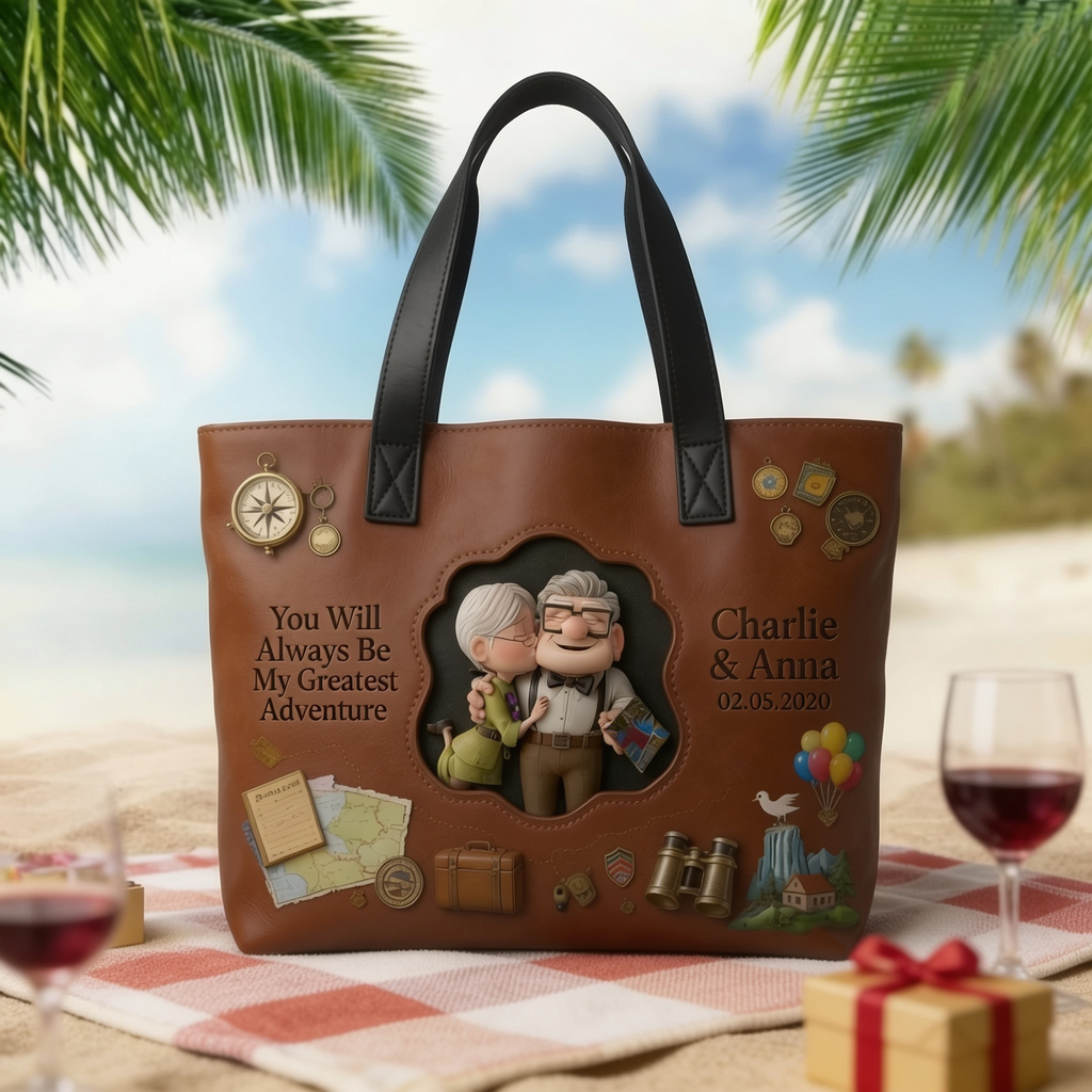 Personalized Adventure Tote Bag Custom Name Gift for Couple