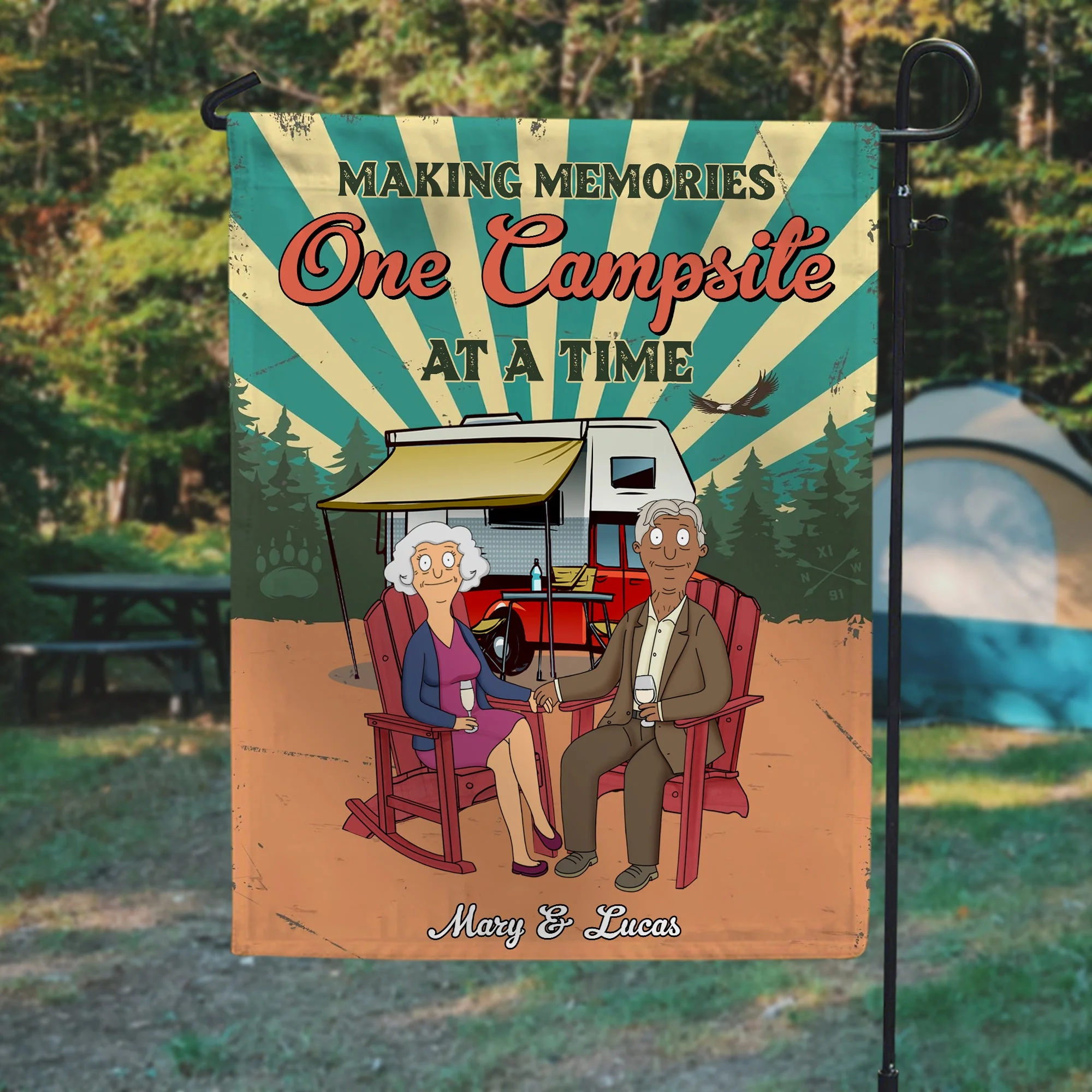 Personalized Camping Flag with Couple Design for Unique Gift