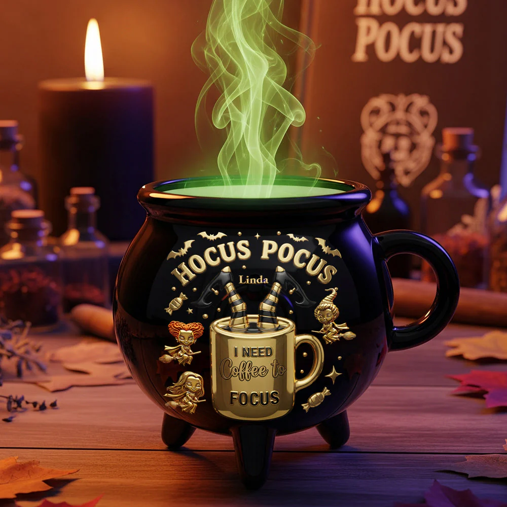 Personalized Cauldron Coffee Mug I Need Coffee to Focus - Halloween Gift for Her Cauldron Coffee Mug GradoCreations