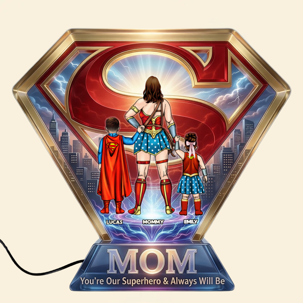 Personalized Acrylic Light Box Gift for Mom - Superhero Design
