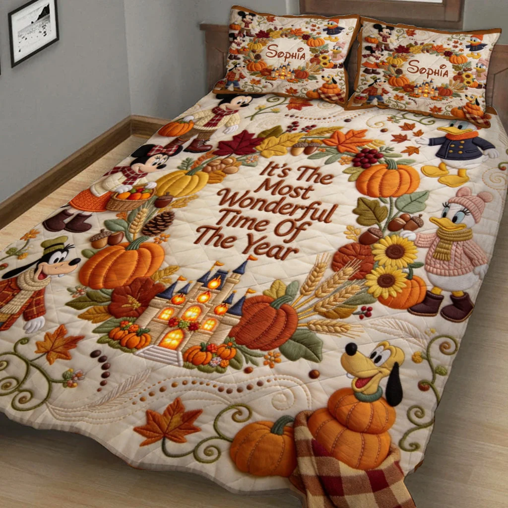Personalized Quilted Bedding Set Custom Name Fall Theme Gift for Kids Quilted Bedding Set GradoCreations