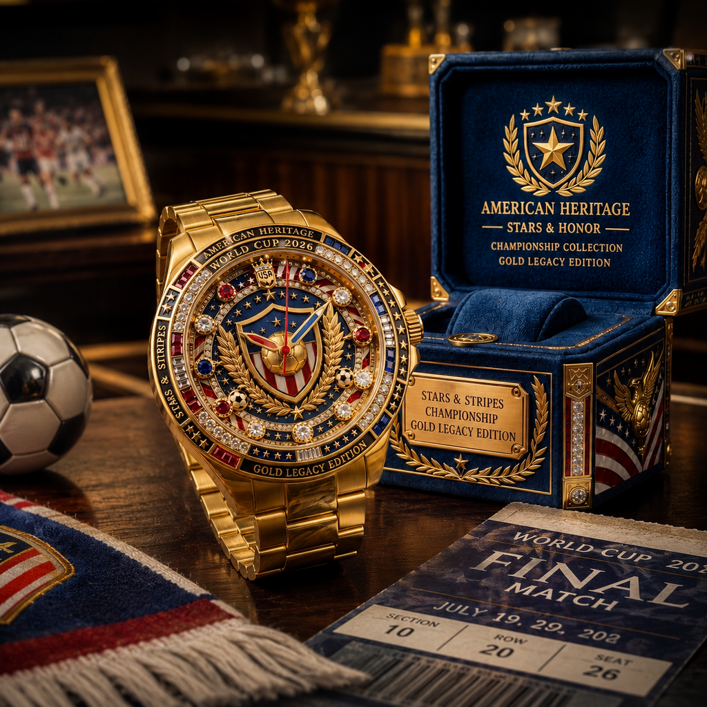 Personalized USA Flag Men's Wrist Watch Gift for Football Fans