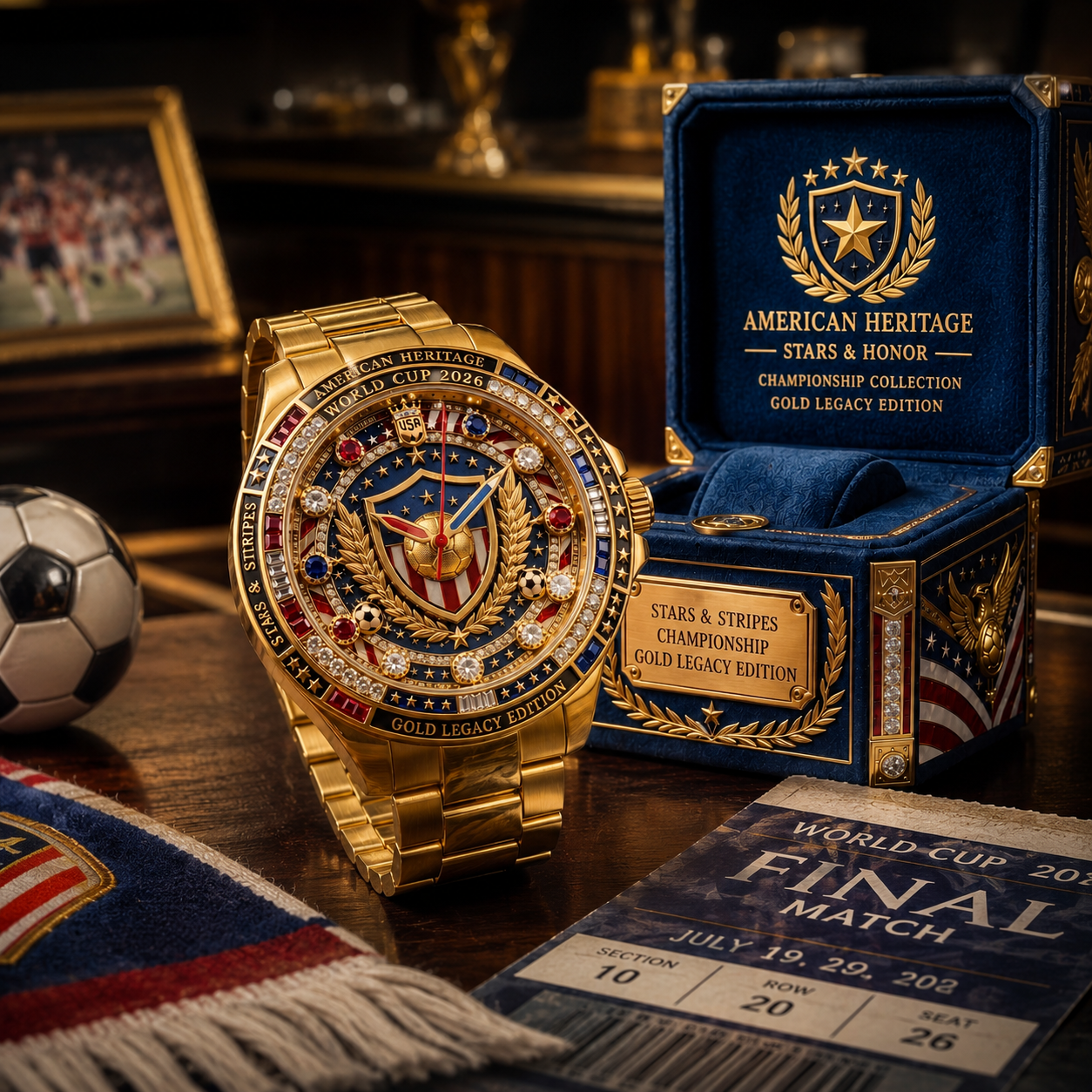 Personalized USA Flag Men's Wrist Watch Gift for Football Fans