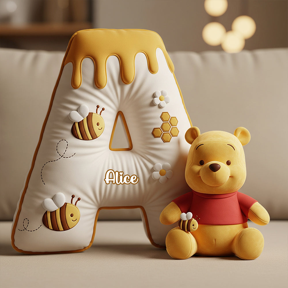 Personalized Honey Bear Alphabet Pillow Custom Name Gift for Kids
