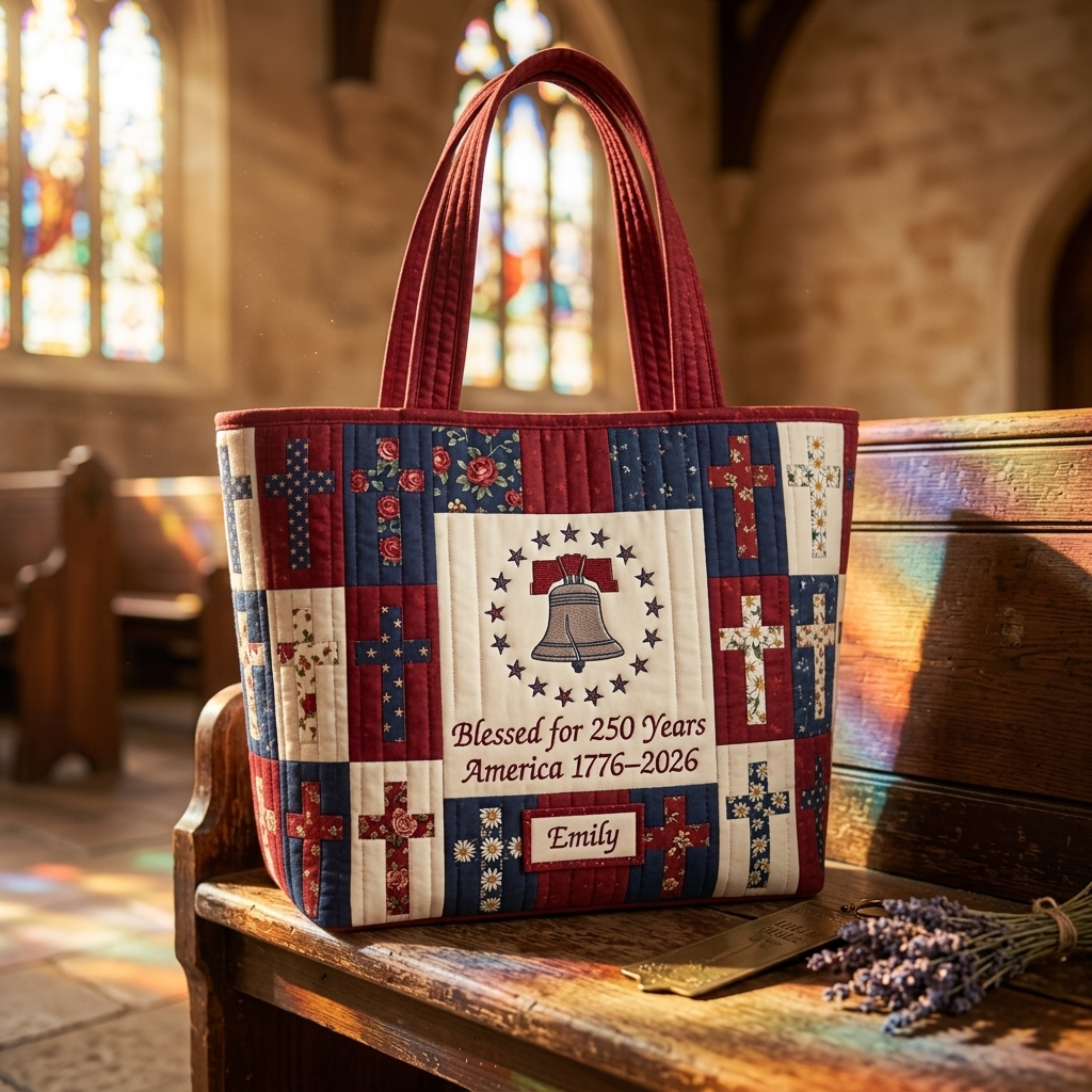 Personalized Quilted Tote Bag for Women - Patriotic Gift - 250 Years American Liberty