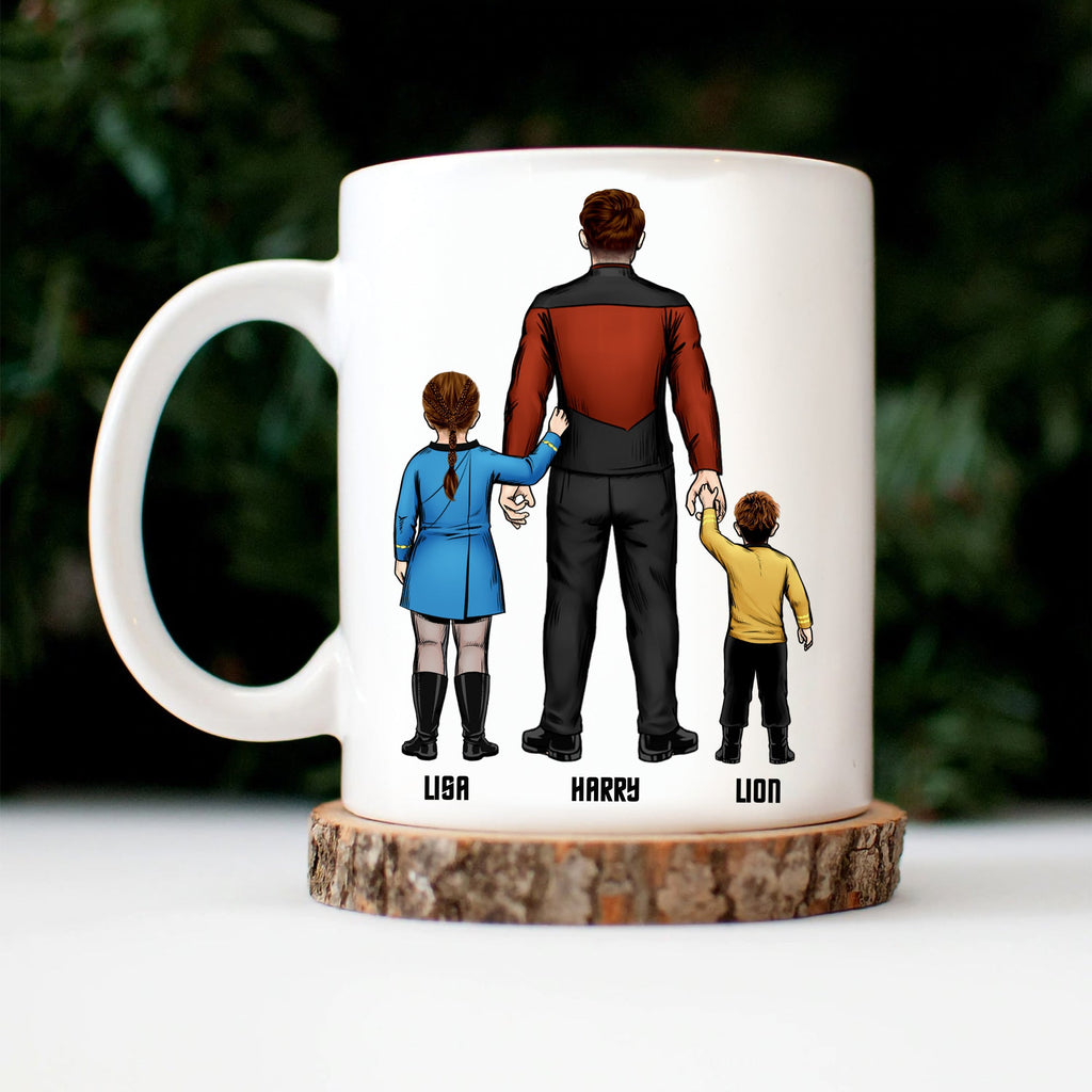 Personalized Ceramic Mug Gift for Dad Cartoon Family Design