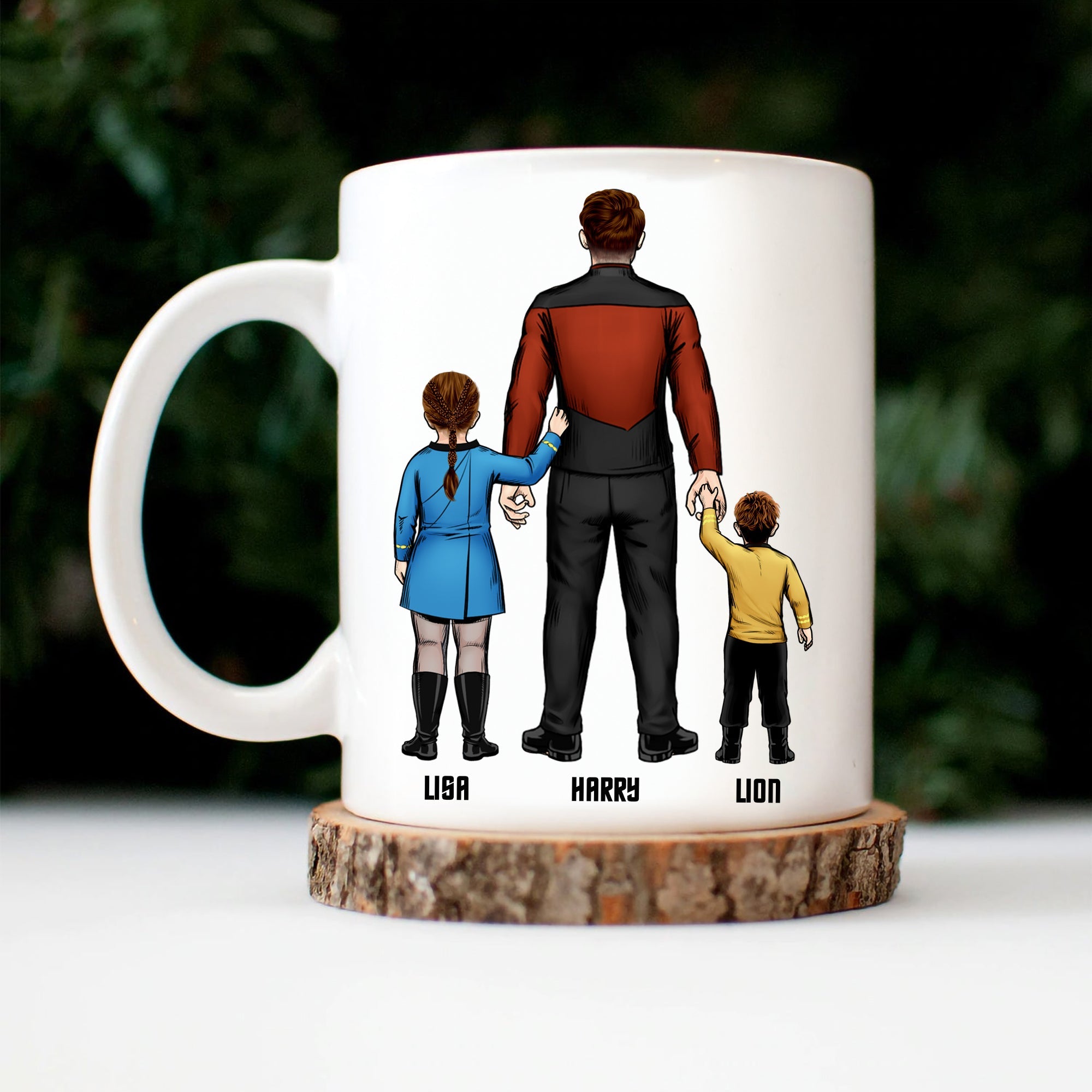 Personalized Ceramic Mug Gift for Dad Cartoon Family Design