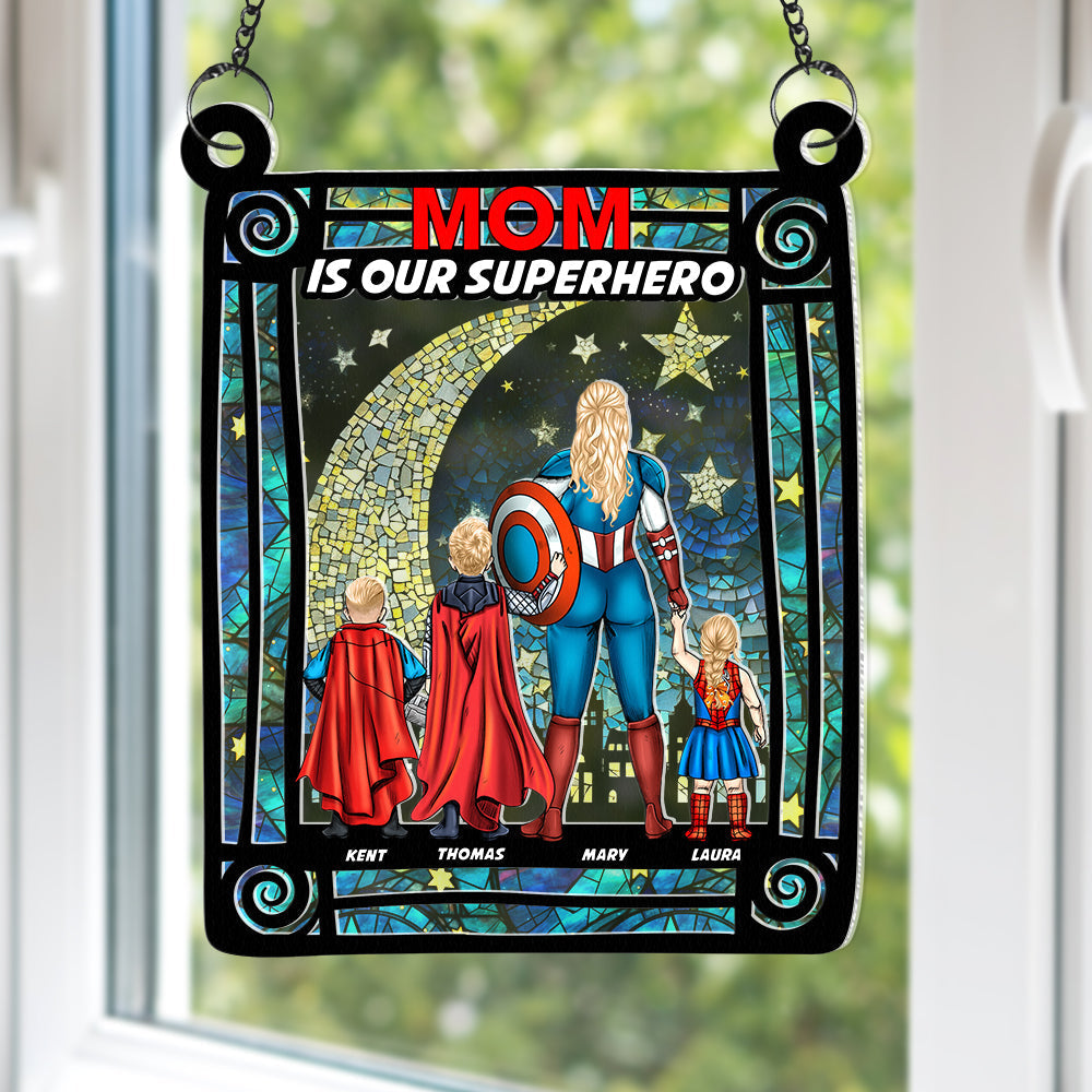 Personalized Supermom & Little Heroes Window Hanging Suncatcher Gift for Mom