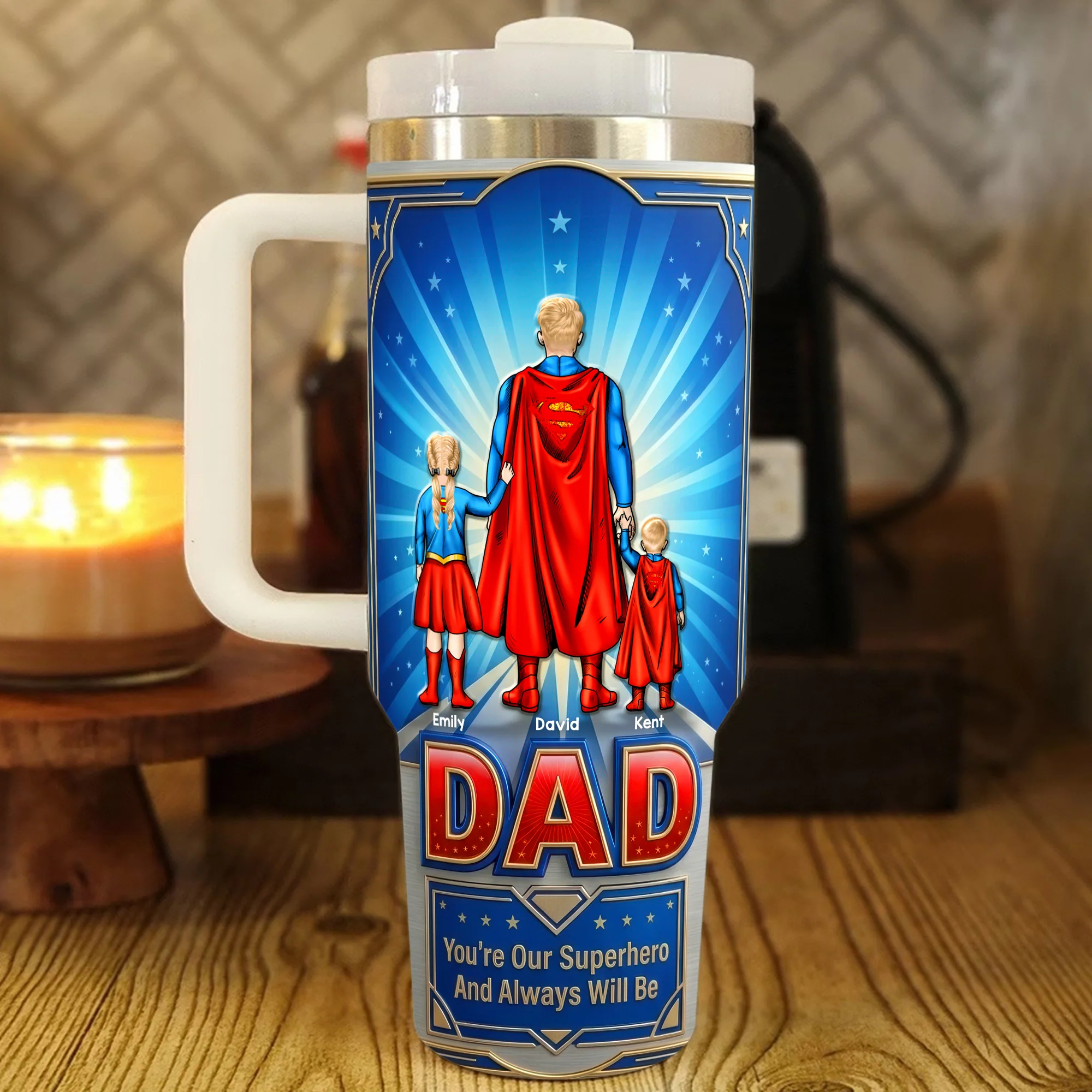Personalized SuperDad Tumbler with Family Design - Gift for Dad