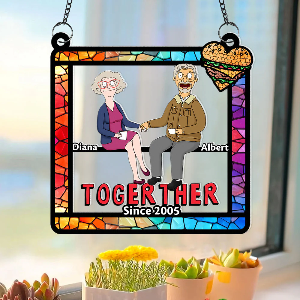 Personalized Burger Couple Window Suncatcher Ornament Gift for Anniversary