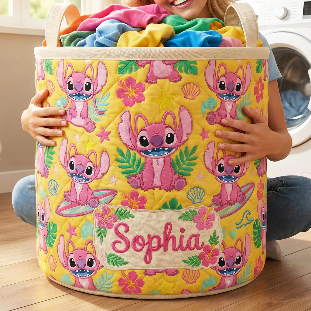 Personalized Quilted Laundry Basket Custom Name Gift for Kids Quilted Laundry Basket GradoCreations