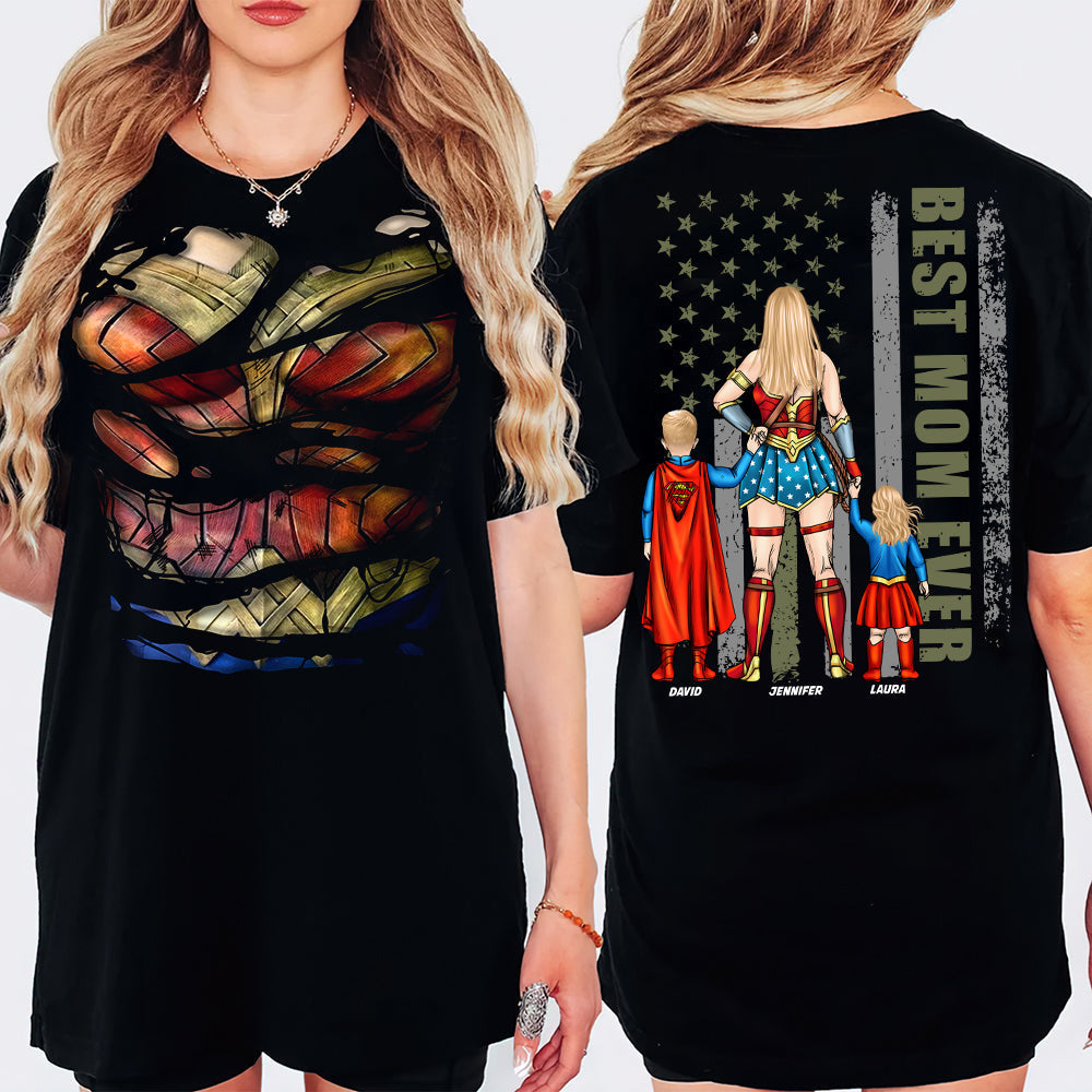 Personalized Super Hero Best Mom Ever Shirt Gift for Mom Cotton Apparel GradoCreations