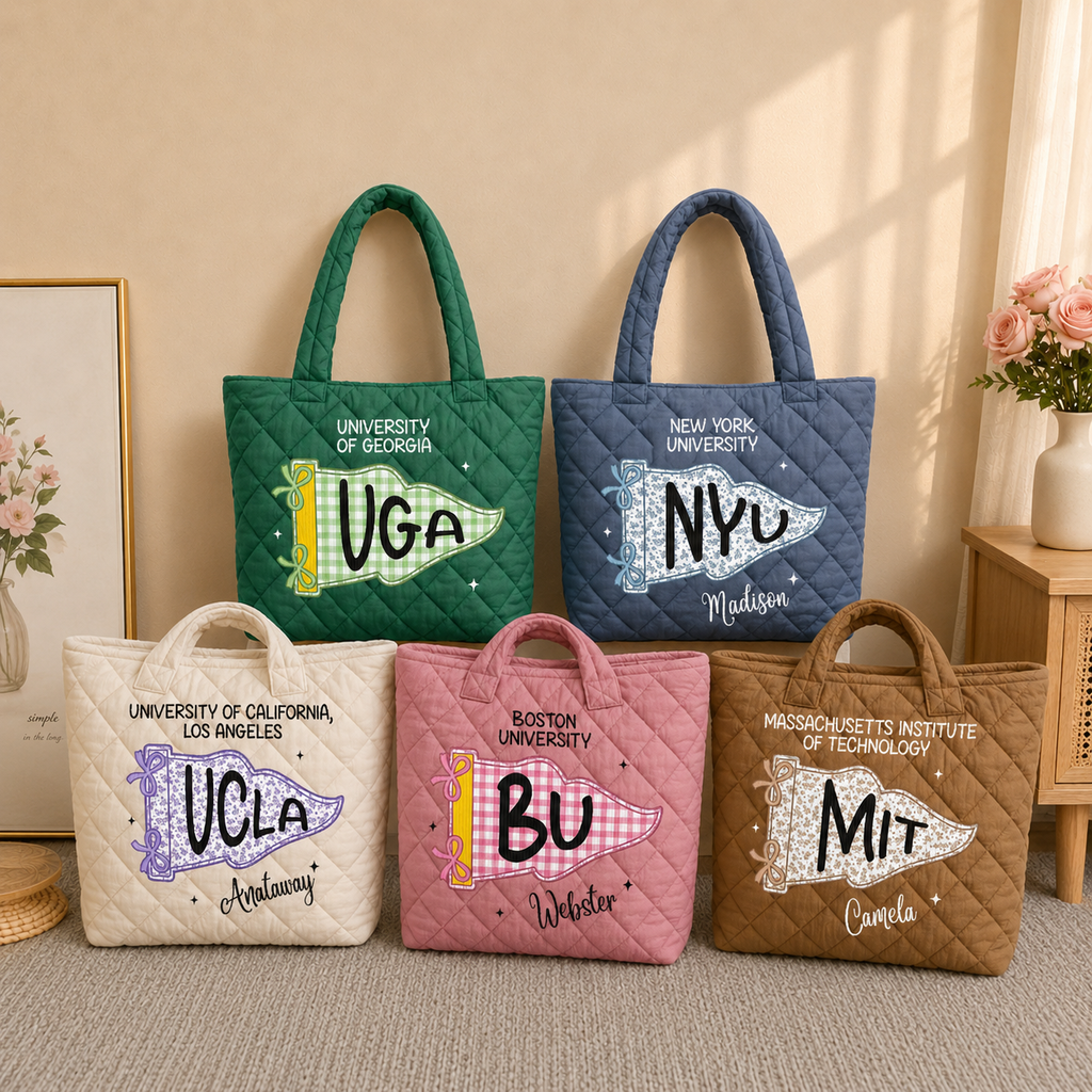 Personalized Quilted Tote Bag Custom School Name Gift for Students