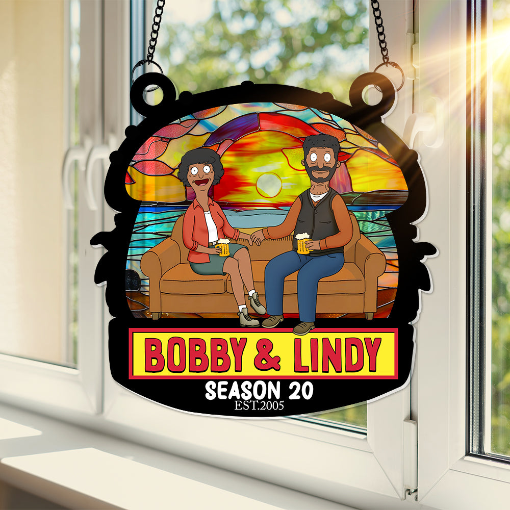 Personalized Funny Burgers Cartoon Suncatcher Gift for Couple Anniversary