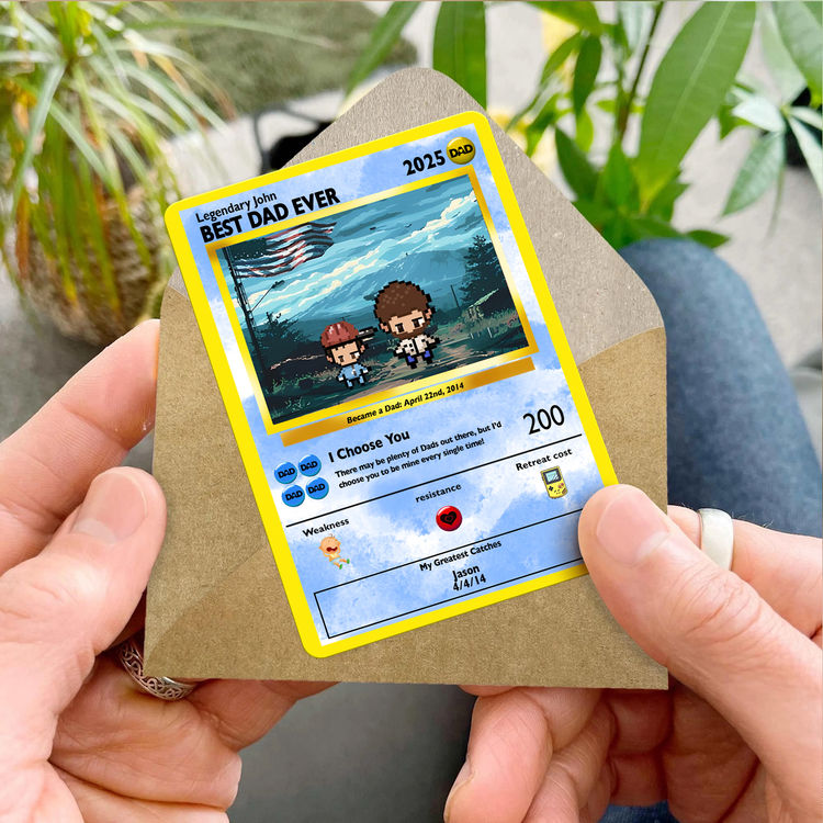 Personalized Pixel PoMo Metal Card Gift for Dad - Best Dad Ever