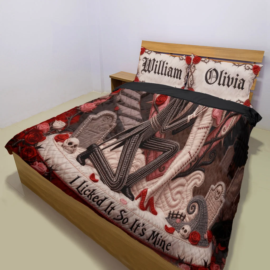 Personalized Spooky Quilt Set Custom Name Gift for Couples Quilted Bedding Set GradoCreations