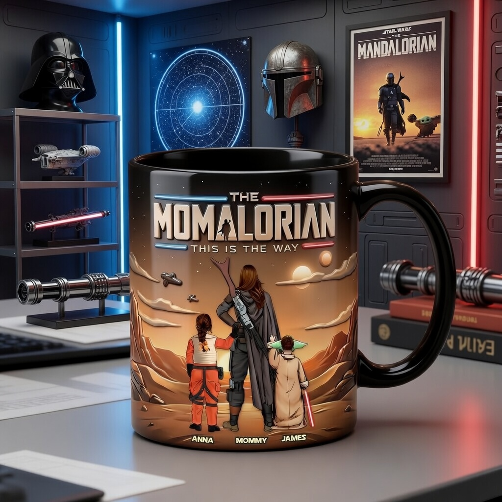 Personalized Momalorian Mug Gift for Mom with Kids - Black Ceramic