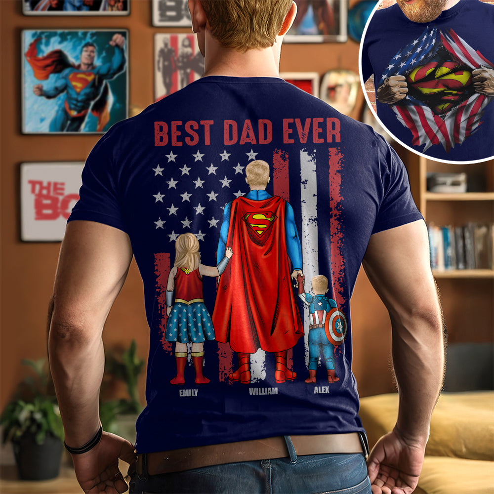 Personalized Superhero Tshirt Best Dad Ever Custom Gift for Father's Day