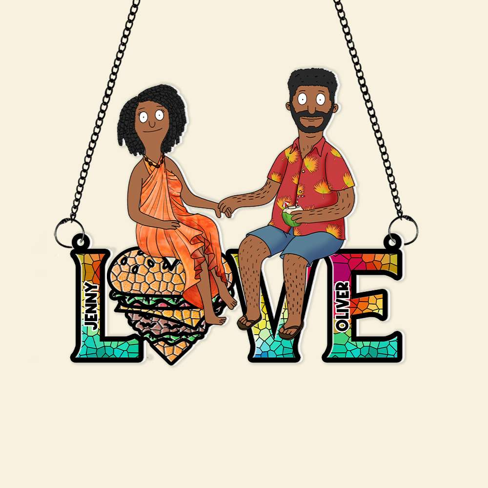 Personalized Cartoon Couple Anniversary Suncatcher Gift