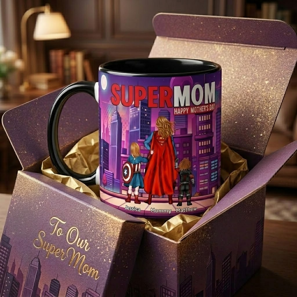 Personalized Super Mom Accent Mug Custom Name Gift for Mother's Day