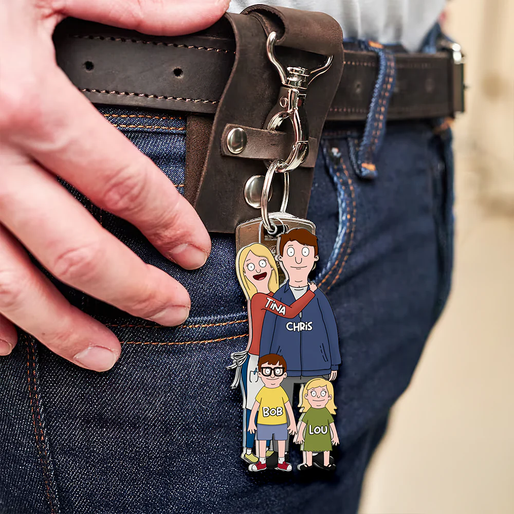 Personalized Funny Cartoon Family Keychain Gift for Couple