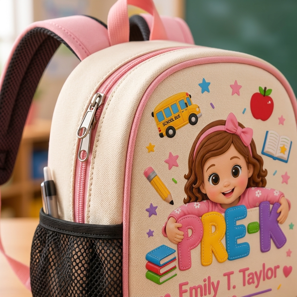 Personalized Pre-K Cartoon Kid Backpack Set with Lunch Bag, Pencil Case & Water Bottle
