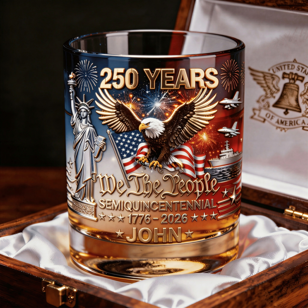 Personalized Whiskey Glass 250 Years America Gift for Patriots